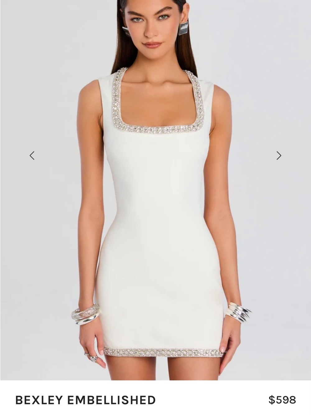Retrofete White Embellished Square-Neck Mini Dress